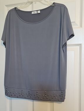 Cato Slate Gray Short Sleeve Top with Studded Hem